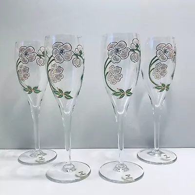 4 Perrier Jouet Champagne Glasses Flutes Japanese Anemone Flower Hand Painted • £57.82