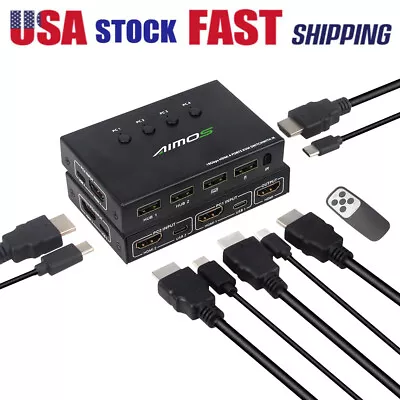 4K@60Hz KVM Switch 4 Port USB Selector 4 In 1 Out Switcher With Remote Control • $41.48