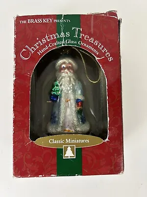 Brass Key Christmas Treasures Hand Crafted Glass Ornament Blue Shiny Santa 3  • $9.49