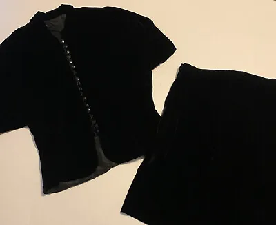 Alper Schwartz 2 Piece Skirt Suit Black Velvet Victorian Rouleau Button Loops • $35