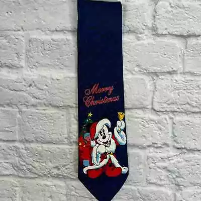 Vintage Disney Mickey Mouse Christmas Necktie Navy Blue Santa Novelty  • $16.16