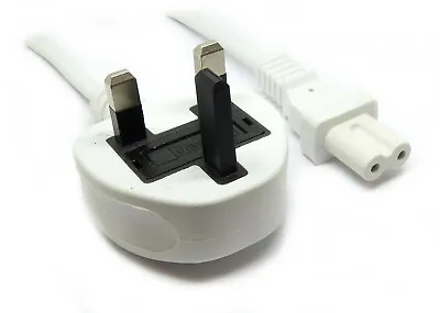 £5.49 • Buy 3M Metre WHITE Figure Of 8 Mains Cable Power UK Lead Plug Cord IEC C7 PS3 VITA