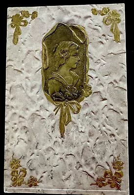 RARE: FRANKLIN STAMP & VNTG Post Card GOLD FOIL Victorian CAMEO Embossed C 1907 • $19.98