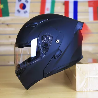 DOT Flip Up Modular Full Face Motorcycle Helmet W/ LED Light Matte Black M~ XL • $68.99