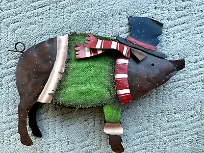 Winter Pig Art Sculpture Scrap Metal Recycled Whimsical  Indoor Or Garden • $15.99