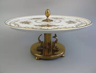 Cake Stand. Porcelain De France. Gilt Brass Dolphins Foot. Antique / Vintage. • £49.99