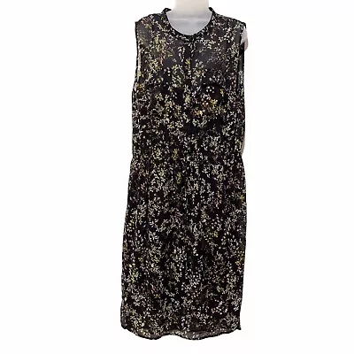 Merona Dress Womens XXL  Black Green Floral Sleeveless Pockets Waist Tie Lined • $16.95