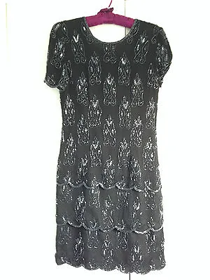 £30 • Buy Vintage  Black 100% Silk Beaded Sequinned Dress By Simon Ellis Size 12