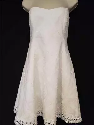 SHOSHANNA White Textured Strapless Crochet Hem A Line Dress Size 10 • $24