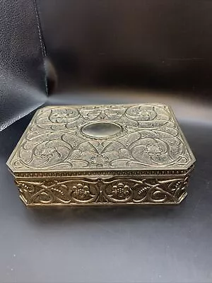 Godinger Vintage Silver Plated Jewelry Box Ornate Floral Embossed Red Velvet • $25