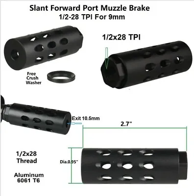 1/2x28 TPI Aluminum Muzzle Brake Compensator With 10.5mm Exit For 9MM Black • $19.80
