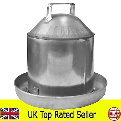 Galvanised Metal Chicken Drinker Water Dispenser 2 Gallon Hen Poultry • £43.99