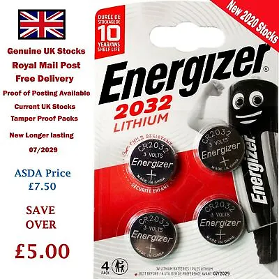Energizer Battery CR2032 4 Pack 3V Lithium Button Coin Cell Key Fob • £2.20