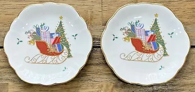 Christmas Dessert Plates Appetizer Christmas Cheer Plates Santa's Sleigh - 2 • $12.98