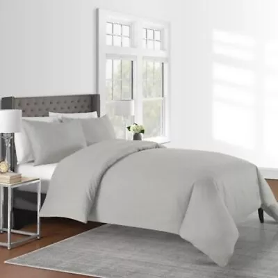 Sunham 625-Thread-Count Full / Queen Duvet Cover 3-Piece Set Silver Herringbone • $79.19