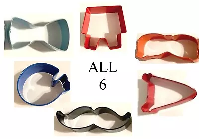 6 Wilton Cookie Cutters Bow Tie Doghouse Glasses Helmet Mustache Pennant • $6