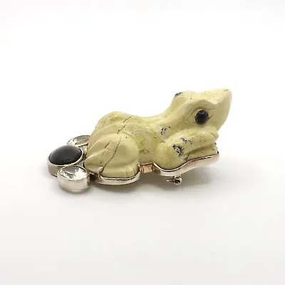 Amy Kahn Russell Sterling Silver Frog Onyx Citrine Brooch Pin Pendant Enhancer • $305.85