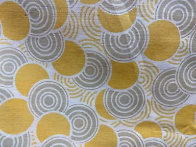 Vintage Mid Century 70’s Textile Fabric Gold Yellow Tan Circles 1 1/4 Yds X 45  • $20