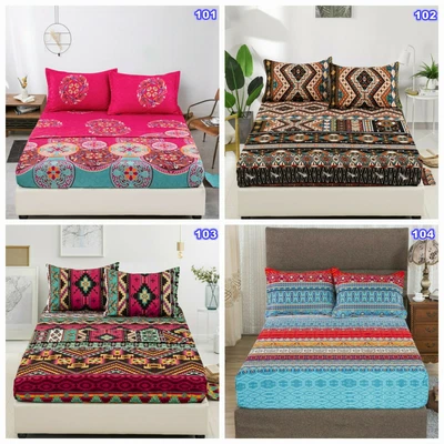 $37.04 • Buy Floral Fitted Sheet+Flat Sheet+2 Pillowcases Set Double Queen King Size Bedding