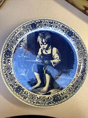 Vintage Delfts Blauw 13  Wall Plate - Young Boy Writing • $60