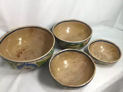 1950’s Mexican Tlaquepaque Folk Art Red Clay Pottery - SET OF 4 - Nesting Bowls • $100