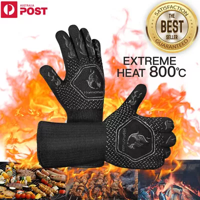 BBQ Gloves 800°C Heat Oven Grill Non-Slip Fireproof Resistant Silicone Kitchen • $14.39