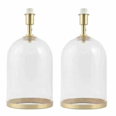 £72.09 • Buy Pair Of Large Satin Brass & Glass Cloche Table Lamp Base Bedside Table Lights