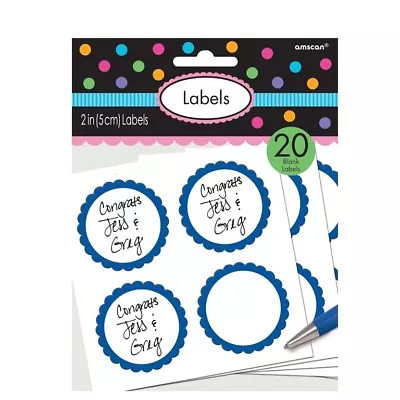 Blue Scalloped Party Bag Stickers - Candy Buffet Wedding Label Sweets Stickers • £2.65