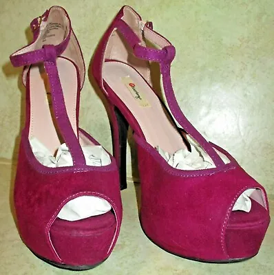 £31.01 • Buy Olsenboye Women's  Martha  Magenta Purple Suede T-Strap Heels Shoe Size 9M EUC