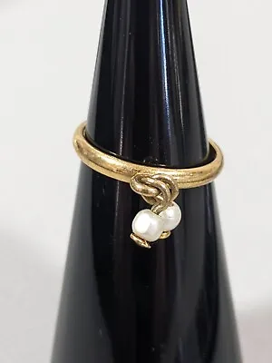 Vintage Faux Pearl Charm Gold Tone Small Adjustable Band Ring Size 3 • $6.99