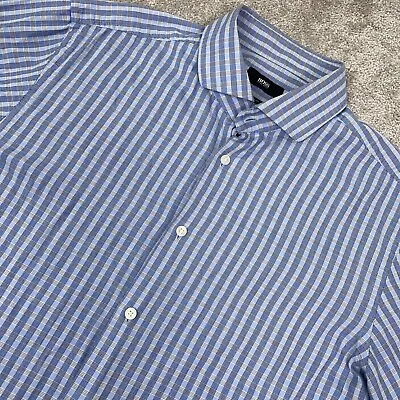 Hugo Boss Dress Shirt Mens 16.5 34/35 Blue Check Sharp Fit Long Sleeve Button Up • $28.45