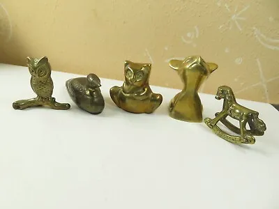 Lot Of 5 Vintage Solid Brass Small Figures Figurines Cat Rocking Horse Owl Duck • $14.77