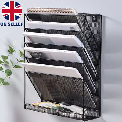 5 Tiers Wall Mesh In Tray Hanging Wall File Mail Magazine Organiser Holder NEW • £14.99