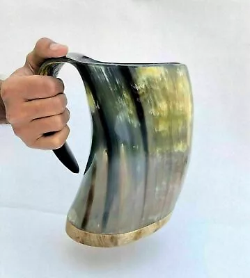 Viking Horn Mug Beer Drinking Large Mug With Wooden Base Handcrafted 18 CM • $71.23