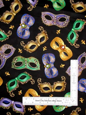 Mardi Gras Fabric Masks New Orleans Fleur De Lis Cotton Quilting Treasures Yard • $10.98
