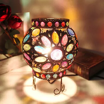 Tiffany Lantern Table Lamp Bedroom Deco Light Stained Glass Mini Plug In Lamp • $59.99