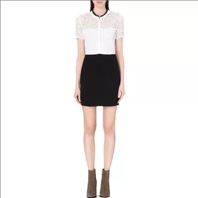 $125 • Buy The Kooples Contrast Mini Dress $350 White Lace Black Crepe Women Size Medium