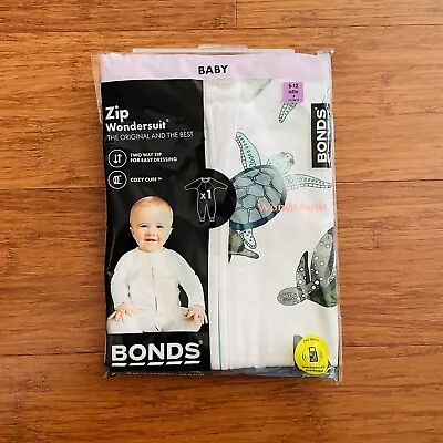 Bonds Baby Sea Turtle Grey White Long Sleeve Zip Wondersuit Size 0 BNIP Zippy • $25