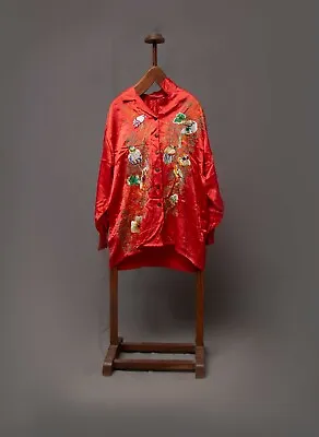Antique Chinese Qing Dynasty Silk Embroidery Textile Jacket Robe  • $135