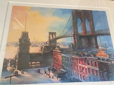 Large Wall Art Brooklyn Bridge New York Art Johnnie Vita Lord Rings 33” X 26” • $195