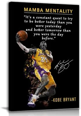 Kobe Bryant Inspirational Poster Canvas Wall Art Mamba Mentality Quote Canvas • $14.90