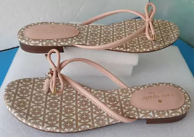 Kate Spade NY ~ Size 8.5M ~MYSTIC Bow Sandals Thong Flip Flop Gold Beige ~ EXCEL • $23