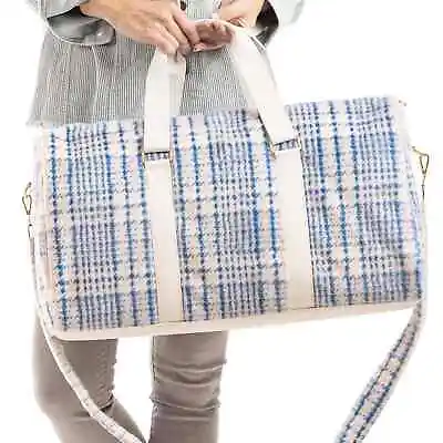 Houndstooth Faux Fur Weekender Bag  Blue White • $55