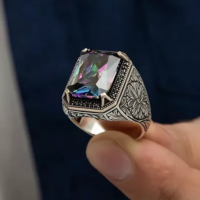 Solid 925 Sterling Silver Handmade Jewelry Mystic Topaz Men's Ring All Size • $52