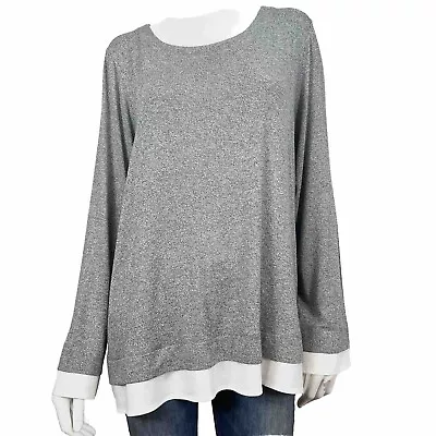 J. Jill Shirt Blouse Women's Size 2X Long Sleeve Gray White Stretch Causal  • $30