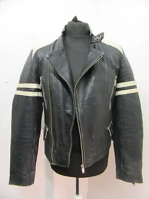 Vintage 80's Skinny Punk Leather Motorcycle Jacket Size Uk38 Eu48 Red Lining • $61.90