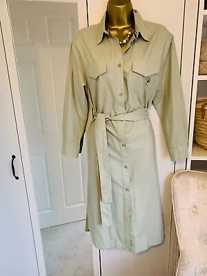 US Polo Assn Shirt Dress Desert Sage Light Green Button Midi US10 UK14 • £1.99