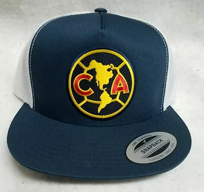 CLUB Aguilas Del America Hat COLOR NAVY WHITE MESH TRUCKER SNAP BACK FLAT BUILD • $18
