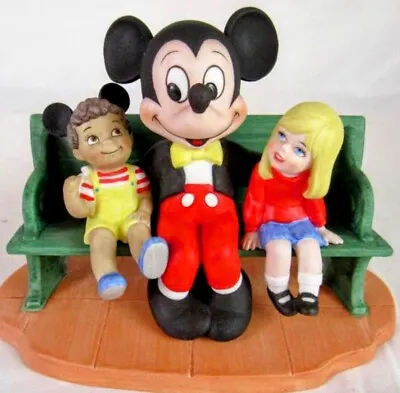 $28.90 • Buy Disney Mickey Mouse Porcelain Collectible PARK BENCH W/ KIDS Figurine Retired