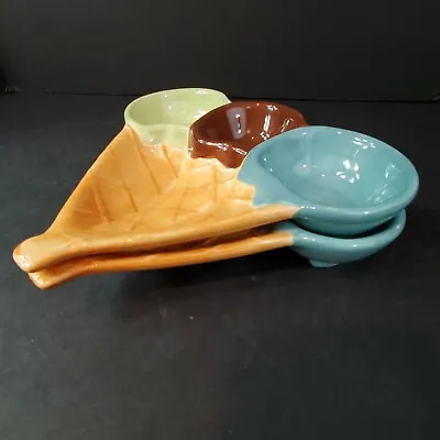 2 Vtg Summer Oasis Ice Cream Dishes Ceramic Scoops 3 Ice Cream Cones • £12.05